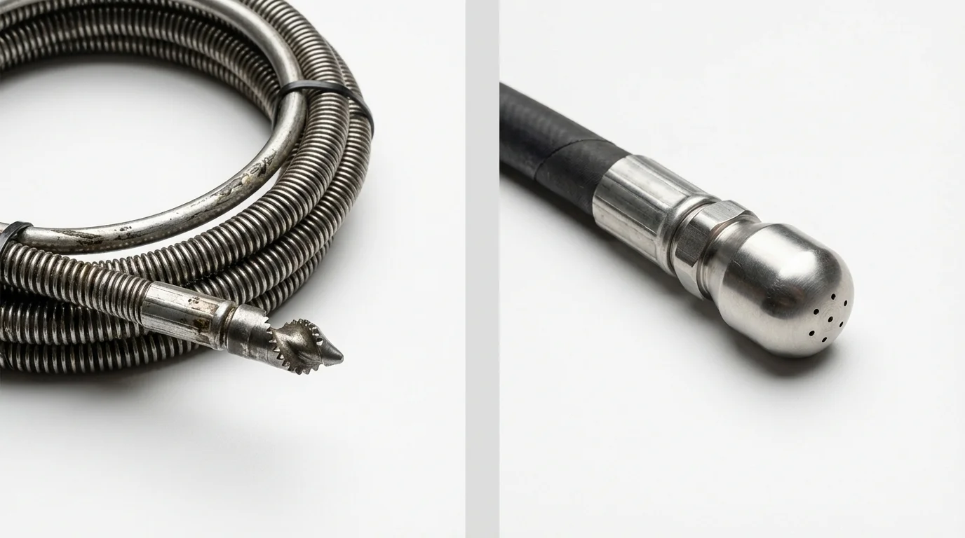 Drain snake cable and hydro jetting nozzle used for drain cleaning in Bel Air, MD